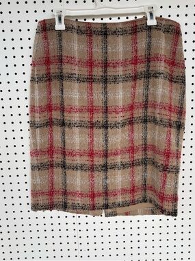 Talbots Beige Plaid Skirt with Red and Black Accents Size 12 Wool Blend